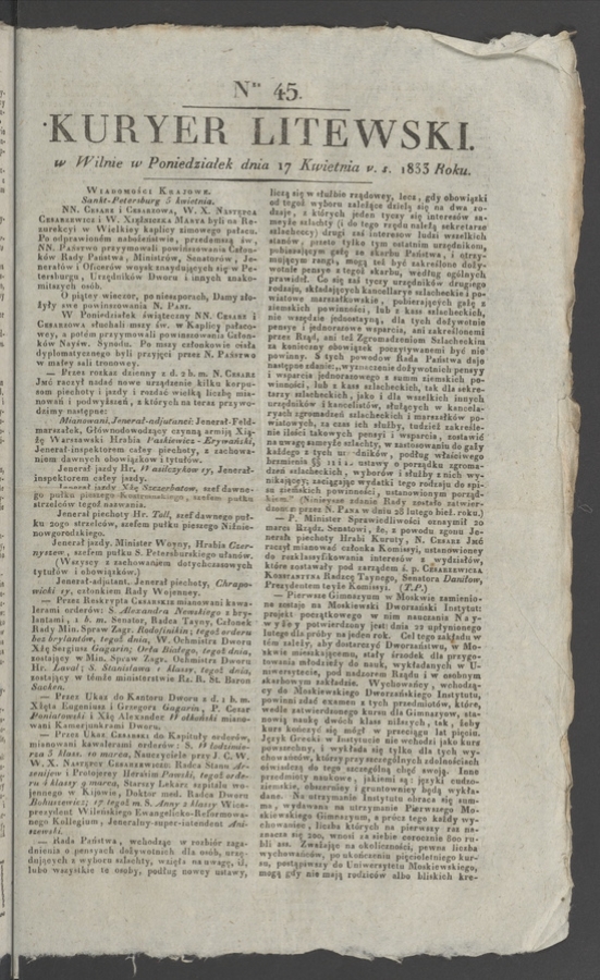 Kuryer Litewski. 1833, numer 45