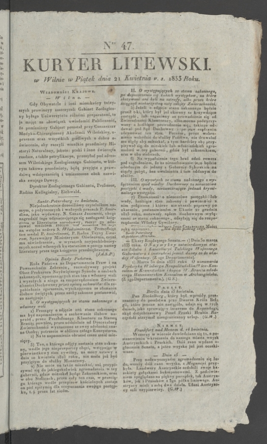Kuryer Litewski. 1833, numer 47