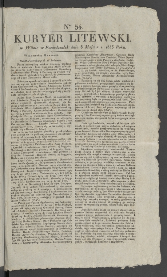 Kuryer Litewski. 1833, numer 54