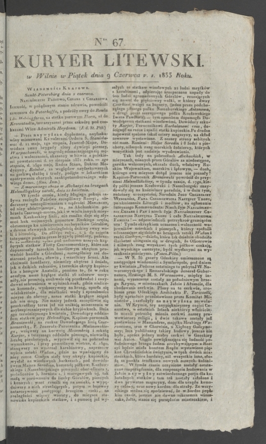 Kuryer Litewski. 1833, numer 67