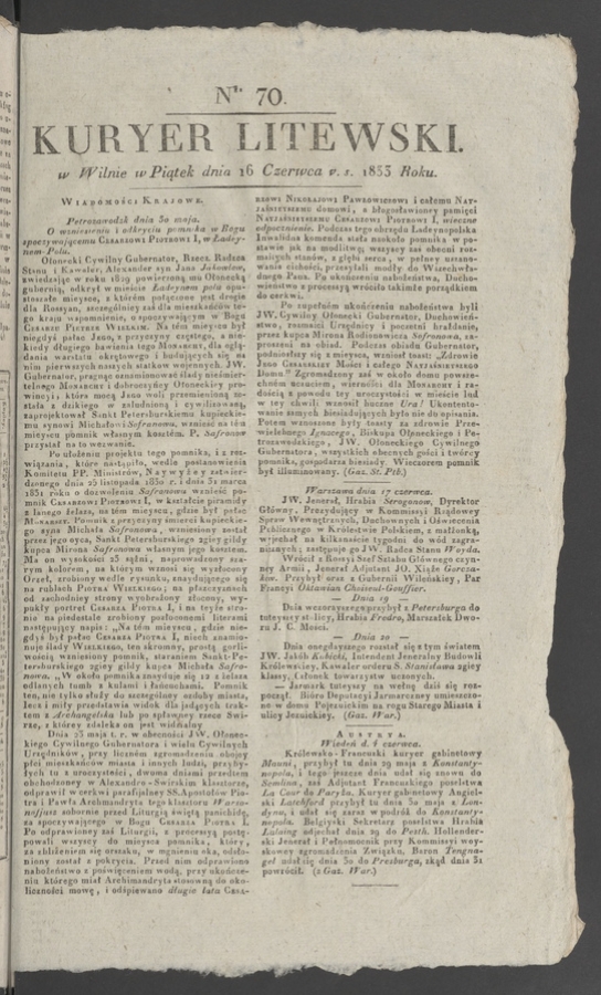 Kuryer Litewski. 1833, numer 70