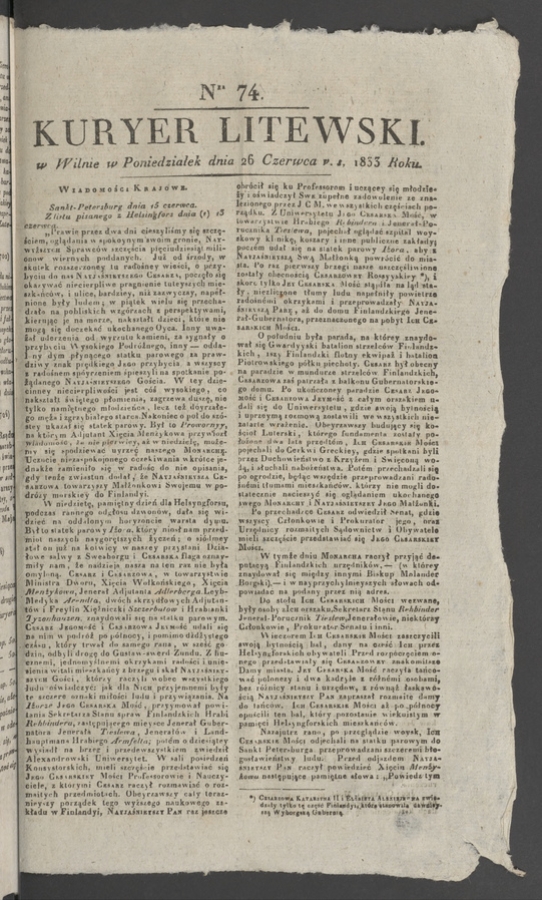 Kuryer Litewski. 1833, numer 74