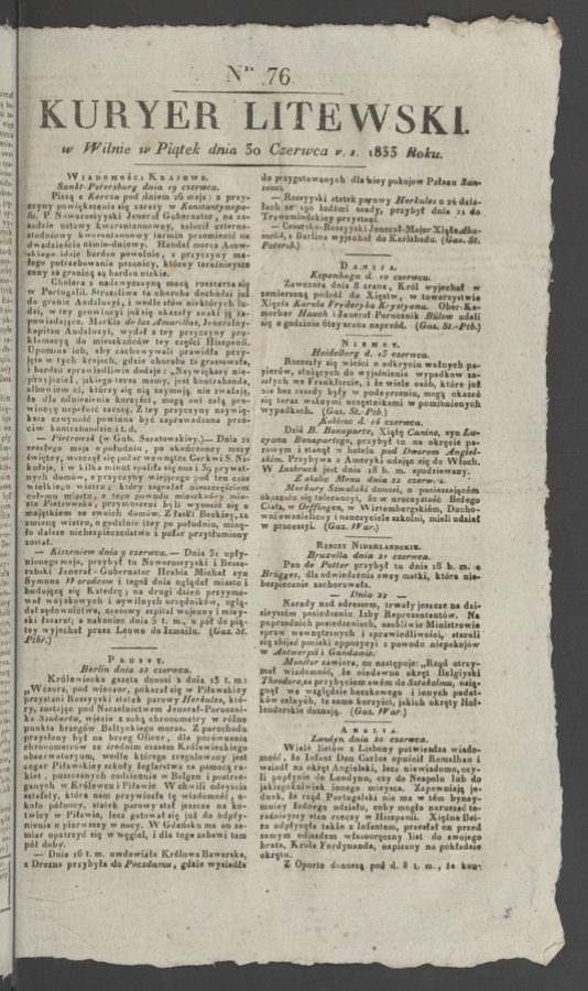 Kuryer Litewski. 1833, numer 76