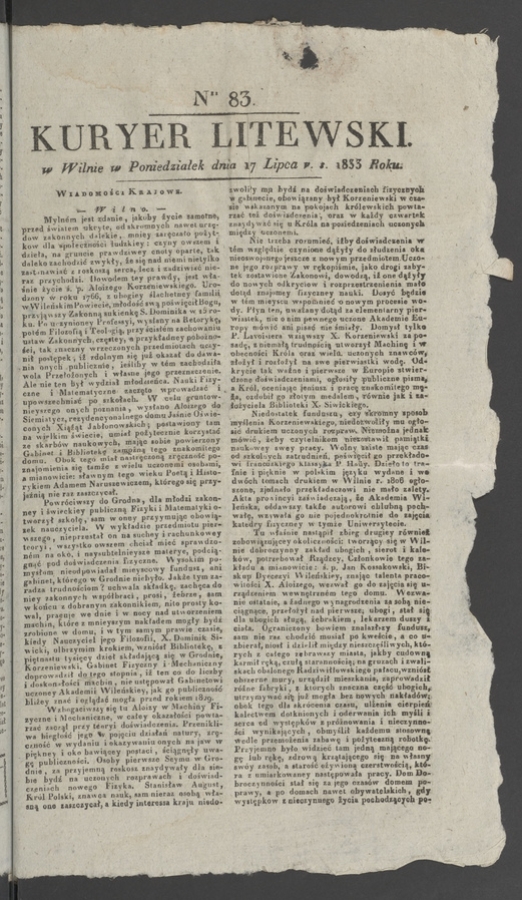 Kuryer Litewski. 1833, numer&nbsp;83