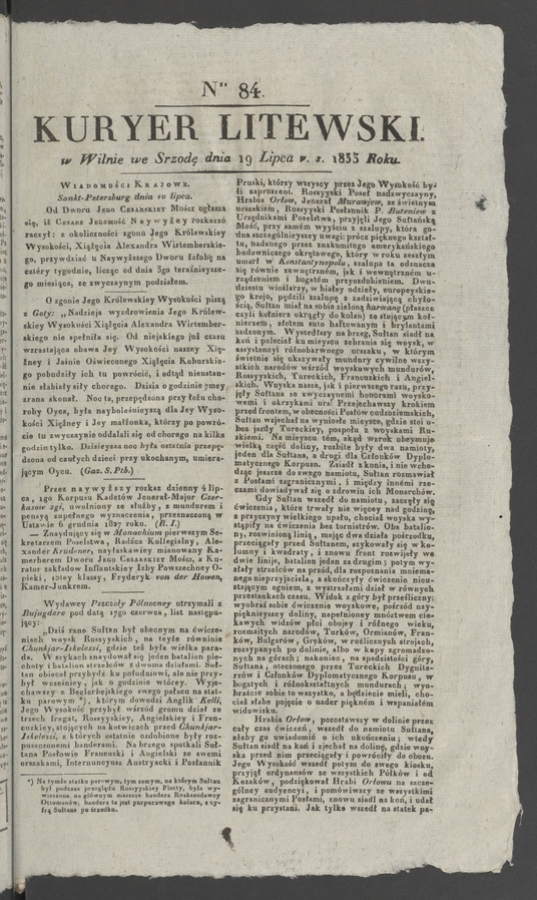 Kuryer Litewski. 1833, numer 84