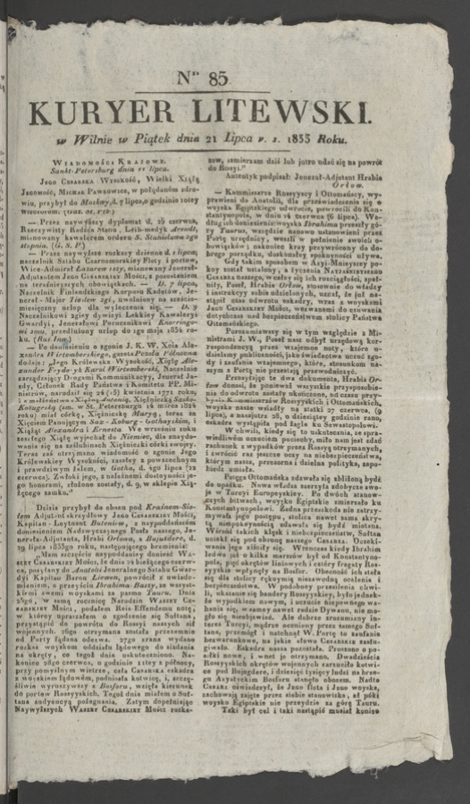 Kuryer Litewski. 1833, numer 85