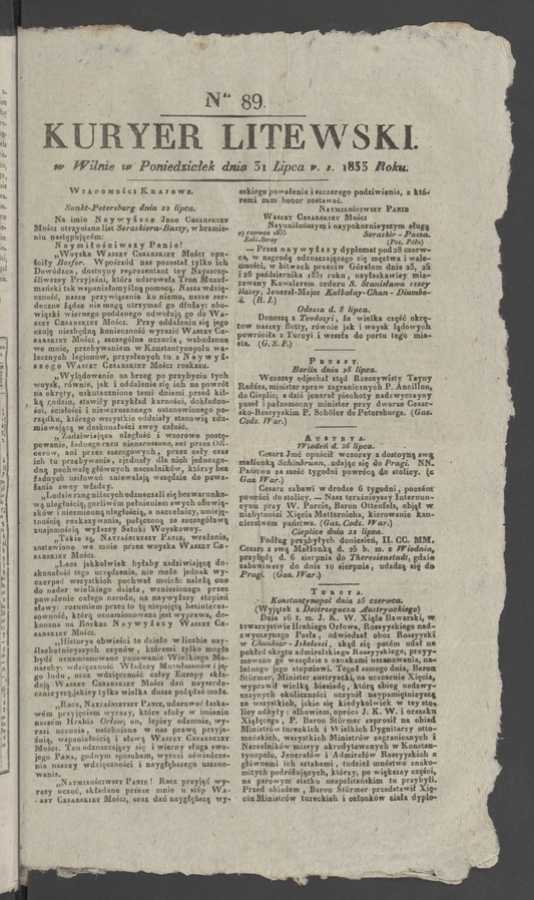 Kuryer Litewski. 1833, numer 89