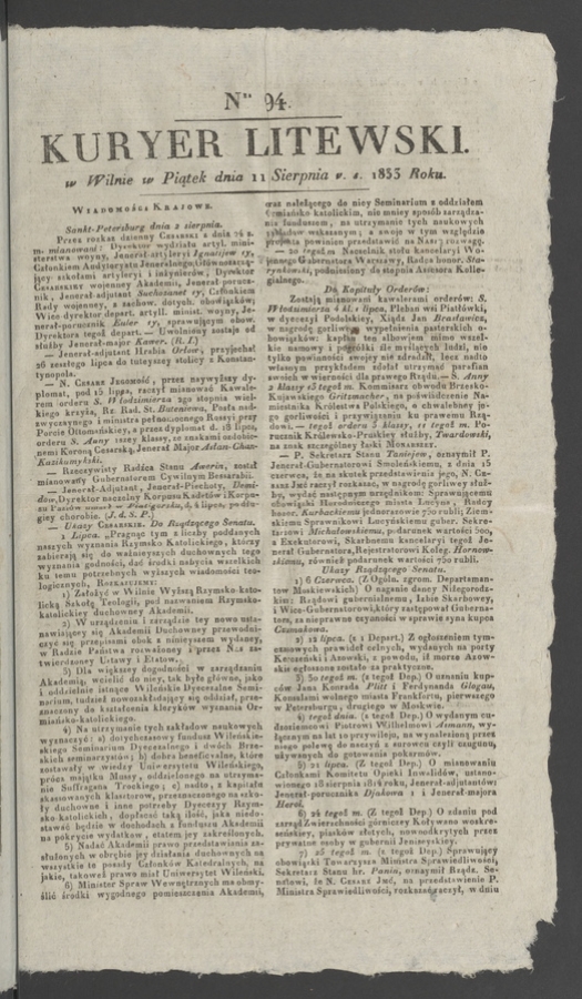 Kuryer Litewski. 1833, numer 94