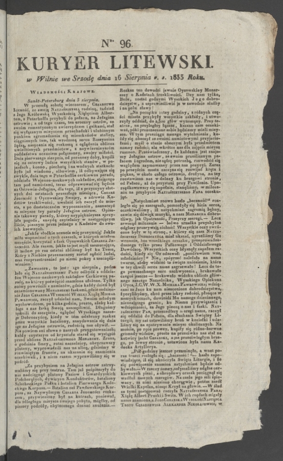 Kuryer Litewski. 1833, numer 96