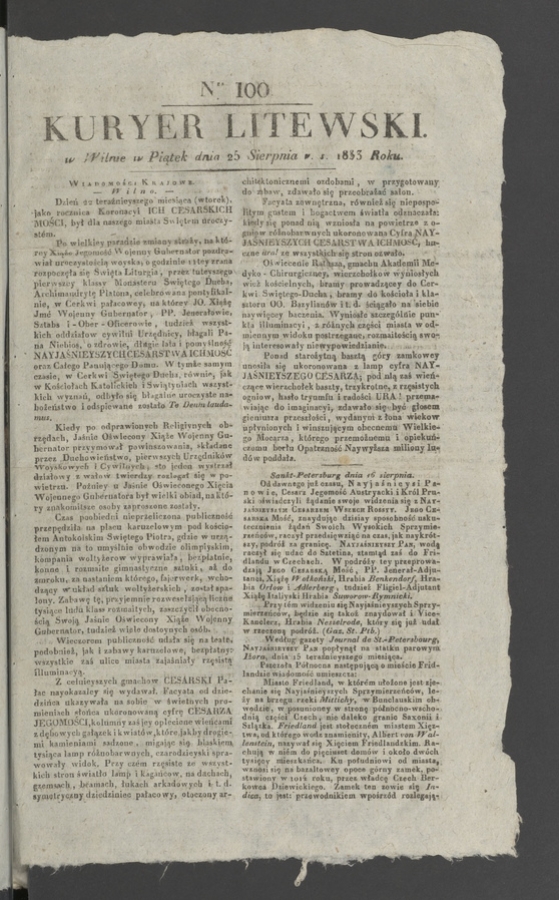 Kuryer Litewski. 1833, numer 100