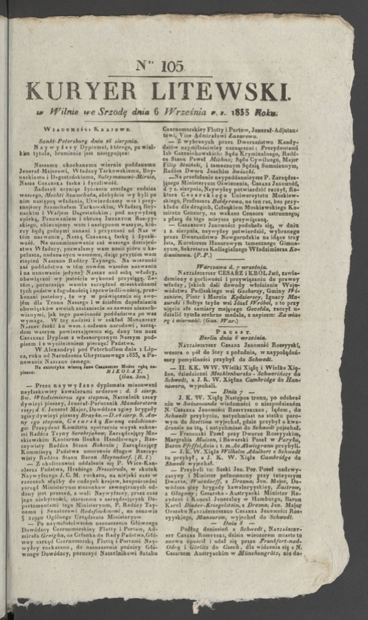 Kuryer Litewski. 1833, numer 105