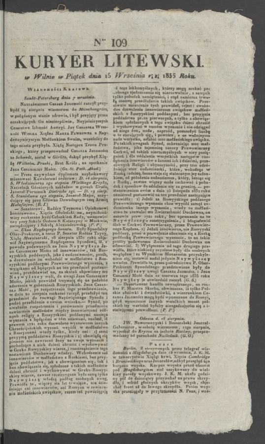 Kuryer Litewski. 1833, numer 109