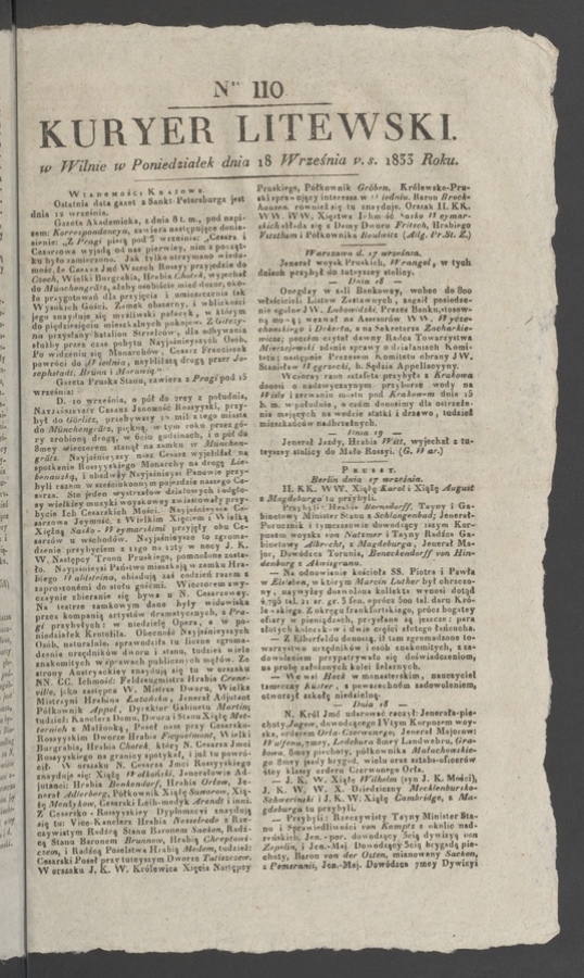 Kuryer Litewski. 1833, numer 110