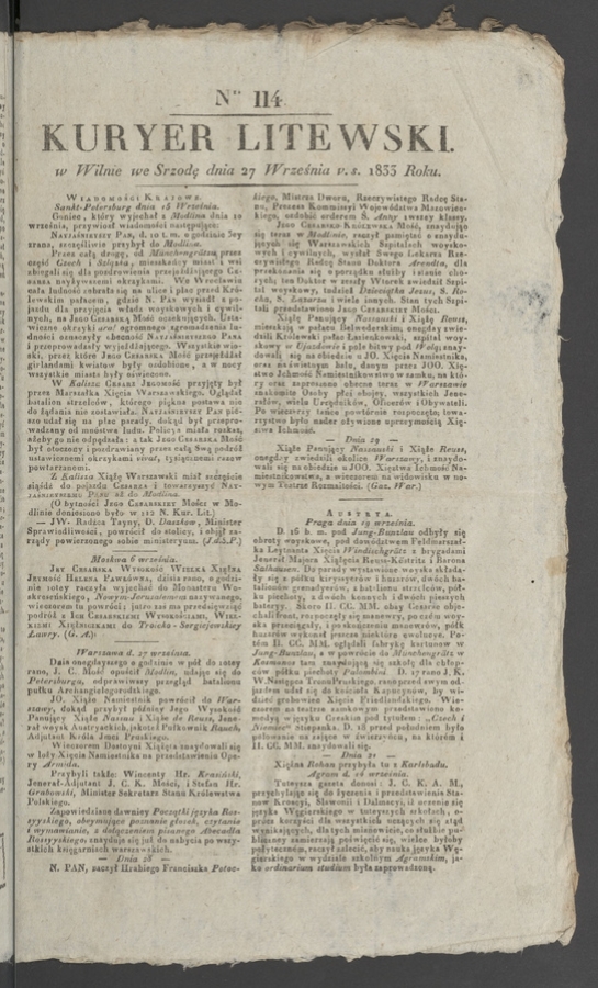 Kuryer Litewski. 1833, numer 114