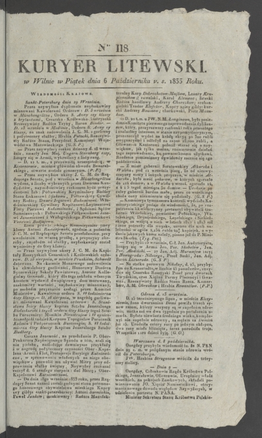 Kuryer Litewski. 1833, numer 118
