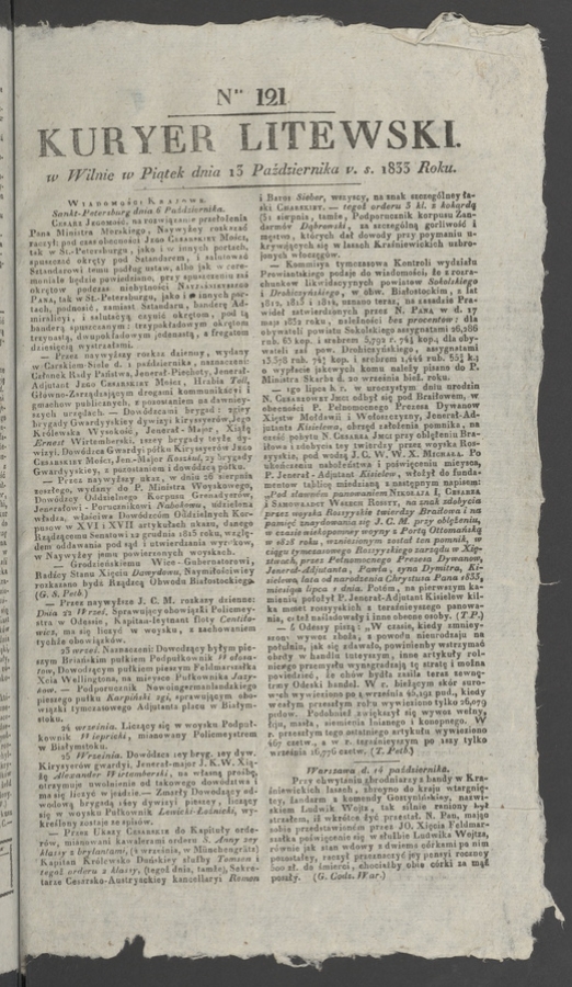 Kuryer Litewski. 1833, numer 121