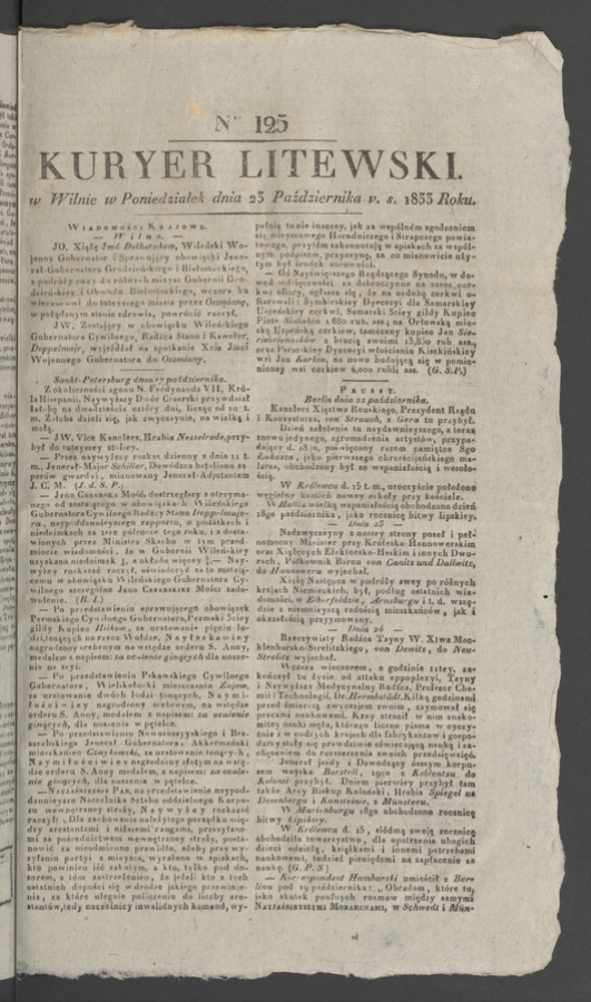 Kuryer Litewski. 1833, numer 125