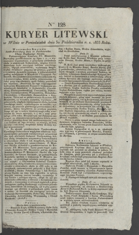 Kuryer Litewski. 1833, numer 128