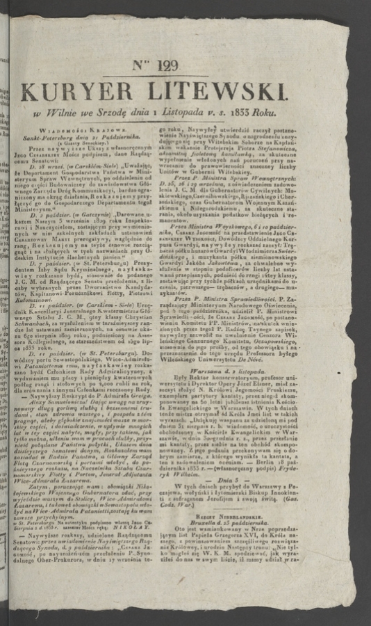 Kuryer Litewski. 1833, numer 129