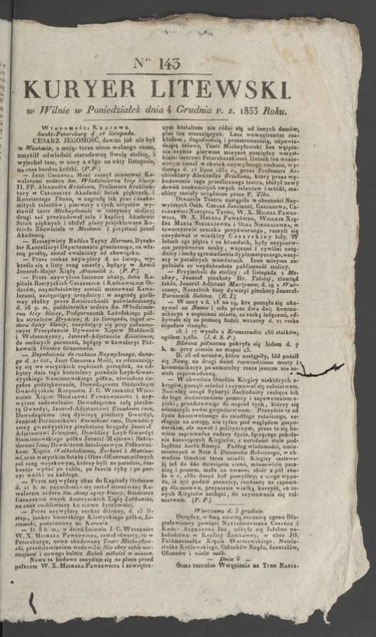 Kuryer Litewski. 1833, numer 143