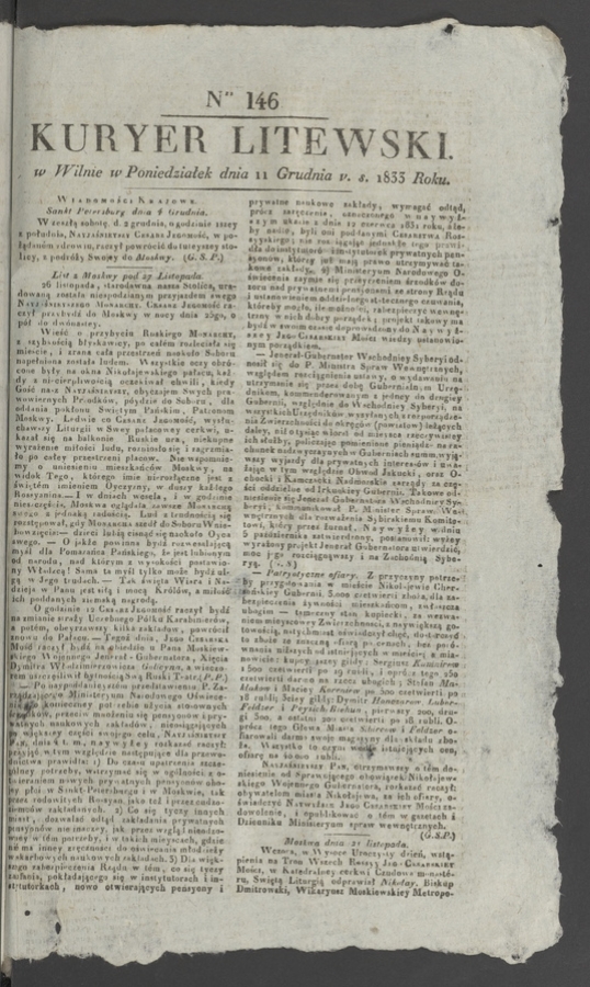 Kuryer Litewski. 1833, numer 146
