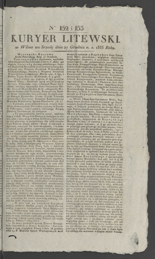 Kuryer Litewski. 1833, numer 152-153