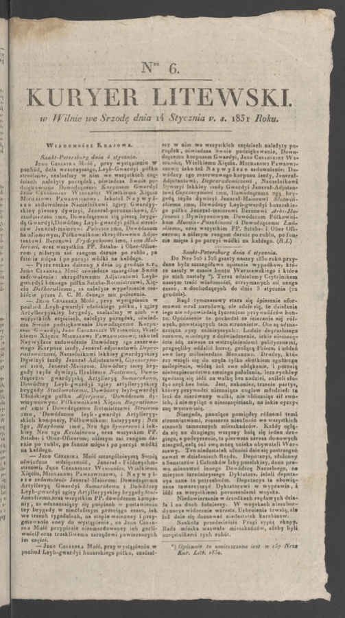Kuryer Litewski. 1831, numer 6