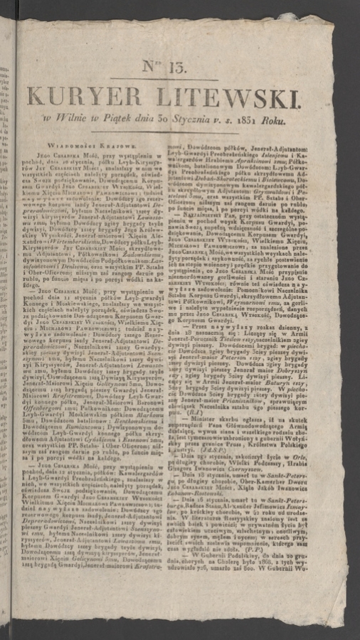 Kuryer Litewski. 1831, numer 13