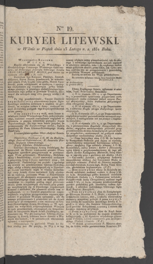 Kuryer Litewski. 1831, numer 19