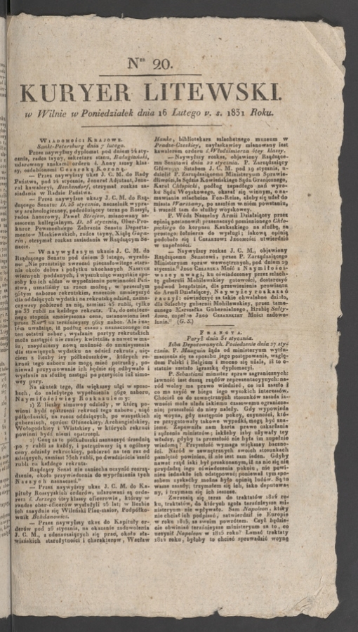 Kuryer Litewski. 1831, numer 20