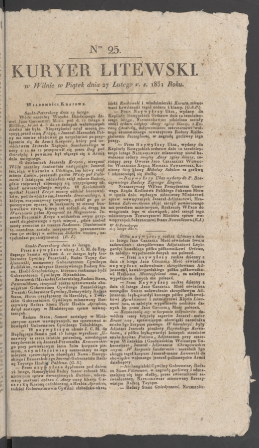 Kuryer Litewski. 1831, numer 25