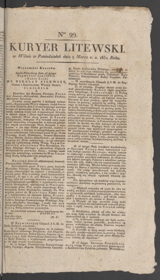 Kuryer Litewski. 1831, numer 29