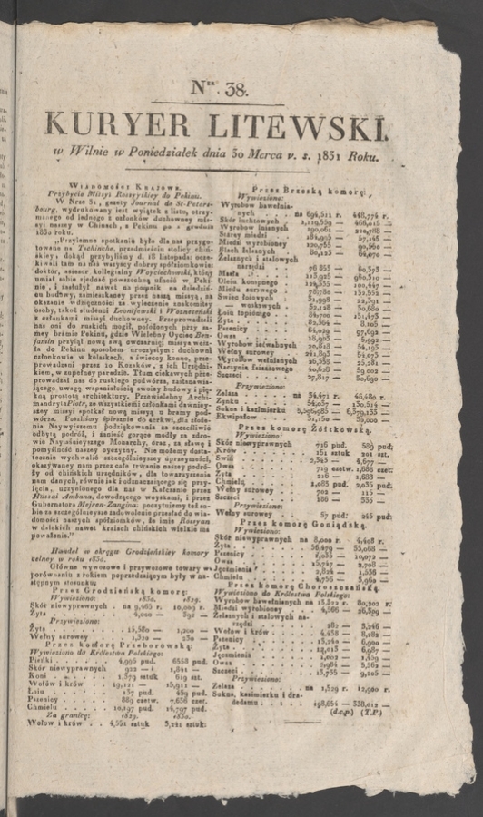 Kuryer Litewski. 1831, numer 38
