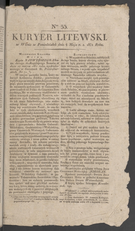 Kuryer Litewski. 1831, numer&nbsp;53