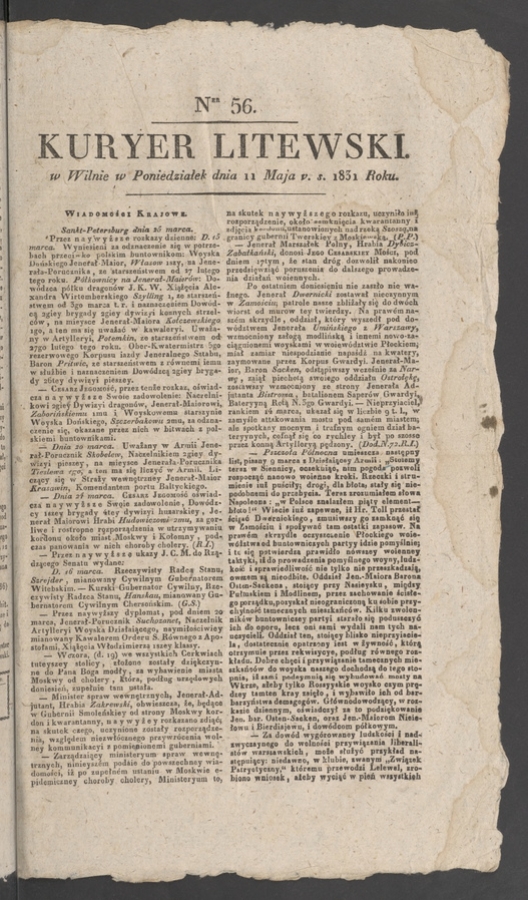 Kuryer Litewski. 1831, numer 56
