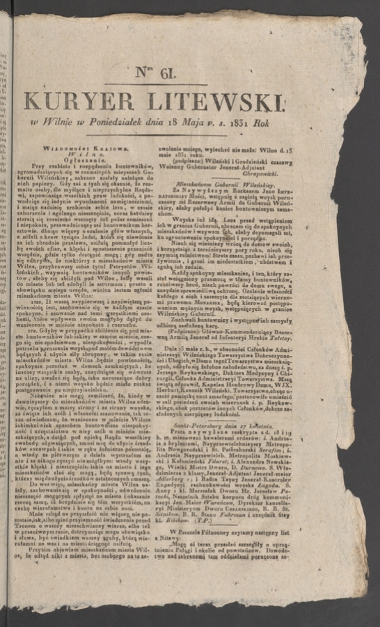 Kuryer Litewski. 1831, numer 61