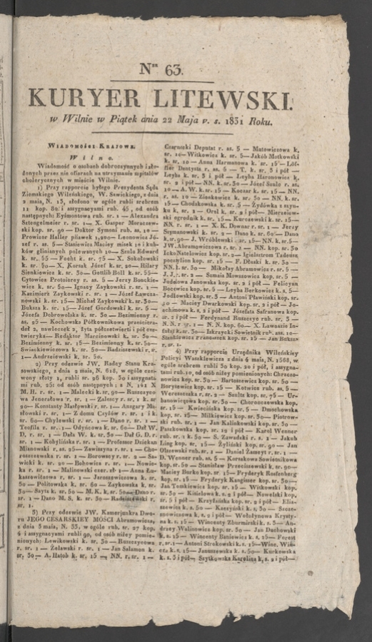 Kuryer Litewski. 1831, numer 63