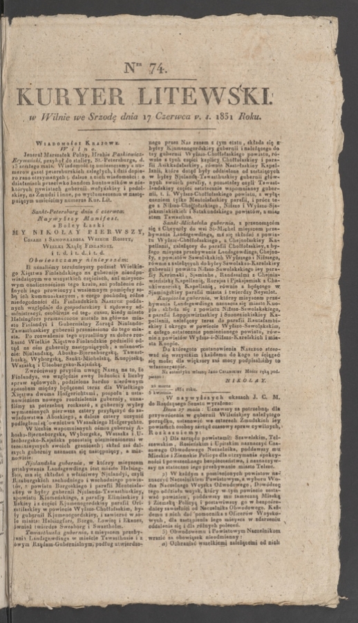 Kuryer Litewski. 1831, numer 74