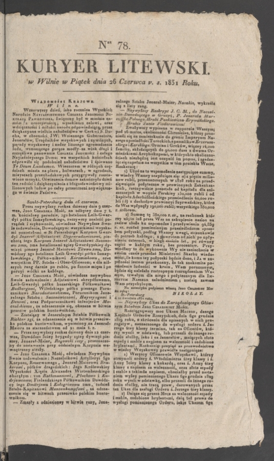 Kuryer Litewski. 1831, numer 78