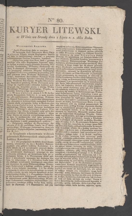 Kuryer Litewski. 1831, numer 80