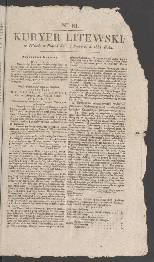 Kuryer Litewski. 1831, numer 81