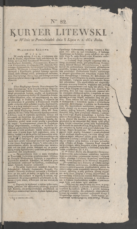 Kuryer Litewski. 1831, numer 82