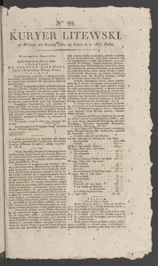 Kuryer Litewski. 1831, numer 92