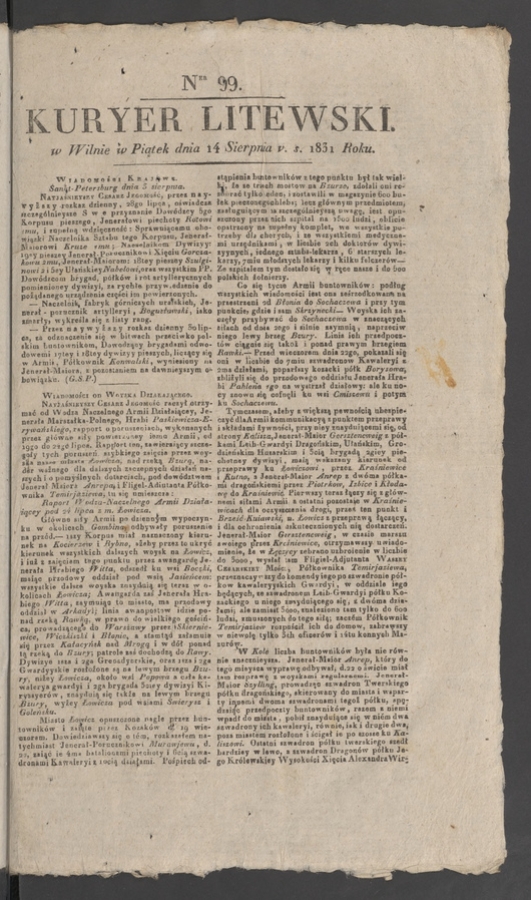 Kuryer Litewski. 1831, numer 99