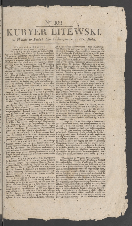 Kuryer Litewski. 1831, numer 102