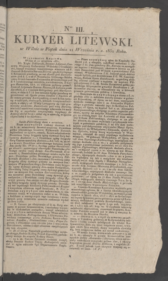 Kuryer Litewski. 1831, numer 111