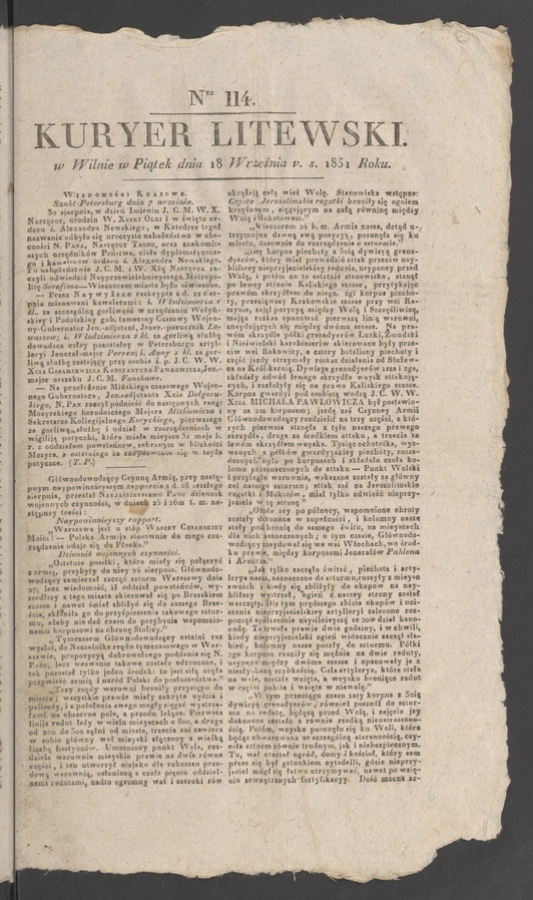 Kuryer Litewski. 1831, numer 114