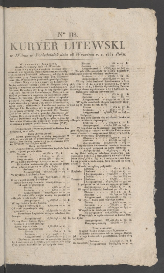 Kuryer Litewski. 1831, numer 118