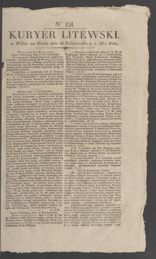 Kuryer Litewski. 1831, numer 131
