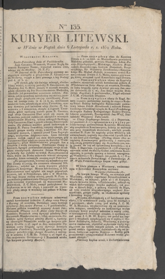 Kuryer Litewski. 1831, numer 135